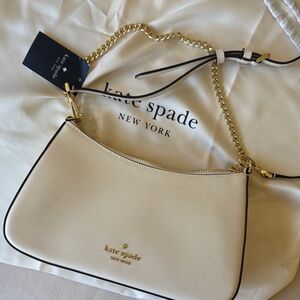 kate spade Cream Shoulder Bag with Black Trim and Gold Chain